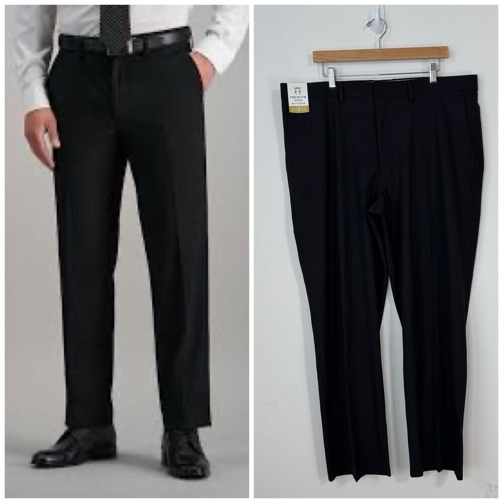 NWT Haggar Men's 4-Way Stretch Dress Pants Size 40x32 Black Classic Fit
